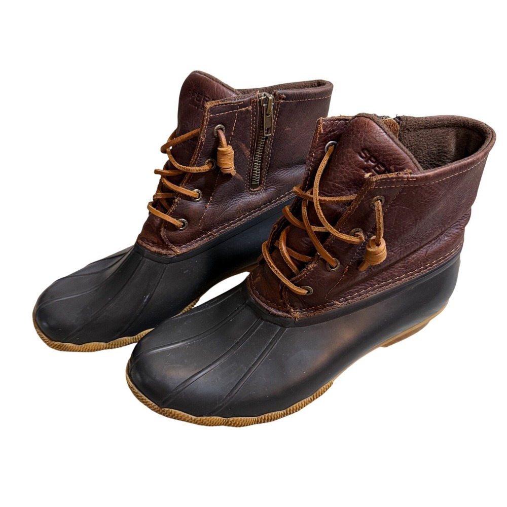 Sperry Saltwater Duck Boots Womens 8 Brown Leather STS91176 Ankle Boot Coastal
